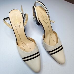 KATE SPADE ITALY Ywo Toned Beige Leather Criss-Cross Ankle Strap Slingbacks 9.5B